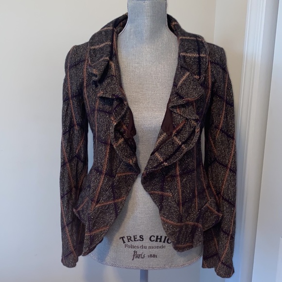 Whimsigoth Paris Plaid Tweed Wool Cashmere Peplum Blazer Jacket Size Small - Picture 6 of 16